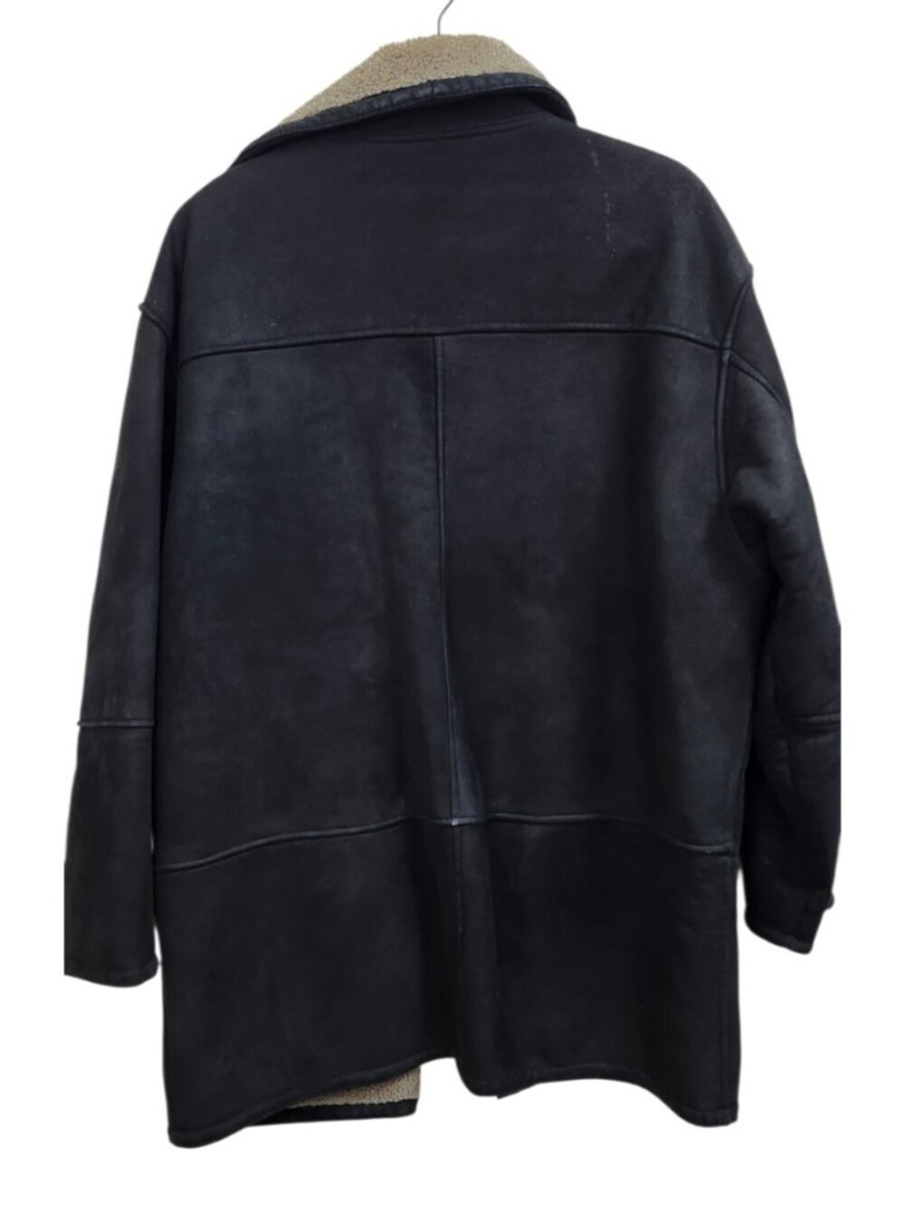 Vintage Suede Shearling Jacket Unisex L Black Sheepskin Coat MADISKIN - Picture 7 of 13